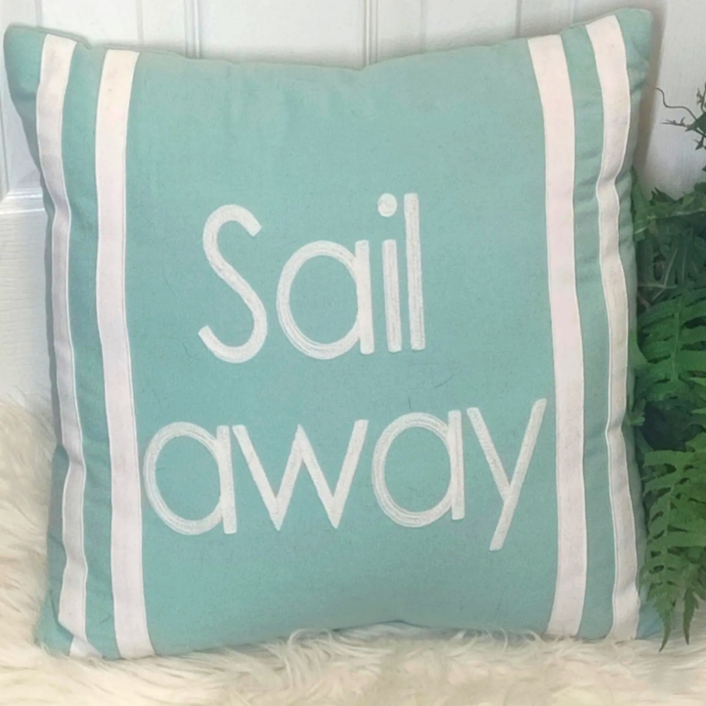 Sail Away Nautical theme decor pillow. Pre-owned.